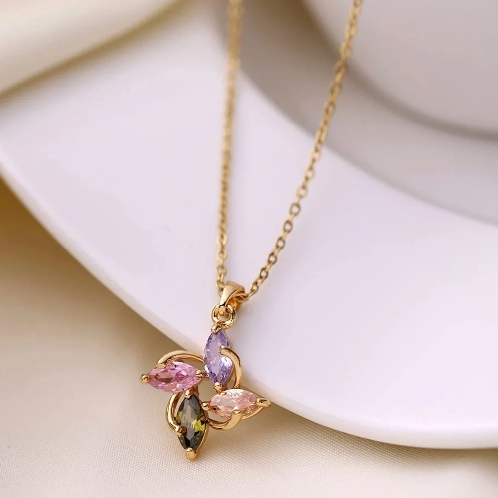 Gold 14k Gold Plated Colorful CZ Windmill Chain Necklace